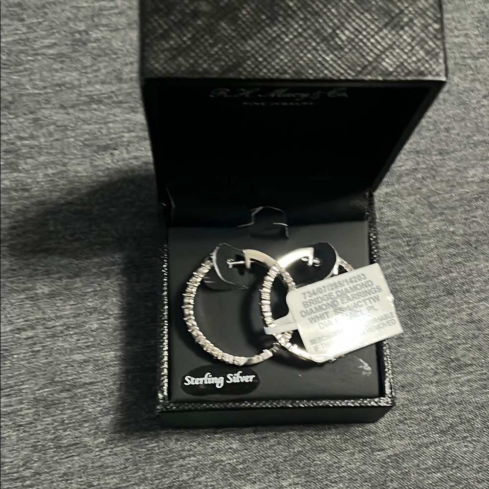 Macys Diamond and Sterling Silver Hoop Earrings